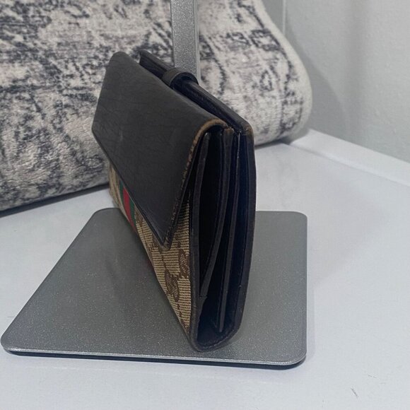 Gucci GG Monogram Sherry Line Canvas and Brown Leather Wallet - Picture 4 of 10